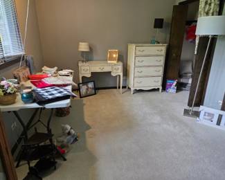 Linens, vanity and chest