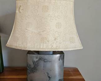 Chinese Pewter Lamp with Original Shade