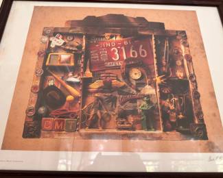 Framed signed assemblage collage art print