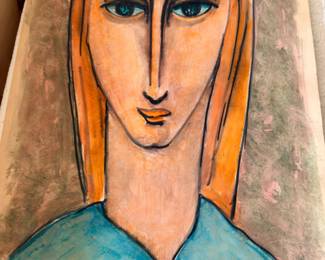 Original portrait painting of a woman, Modigliani style