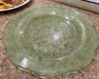 Green Depression glass plate / charger