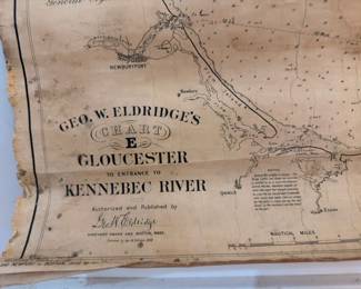 Antique Geo. W. Eldridge nautical chart (Gloucester to Kennebec River)