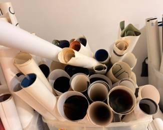 Bin of rolled prints, posters & maps