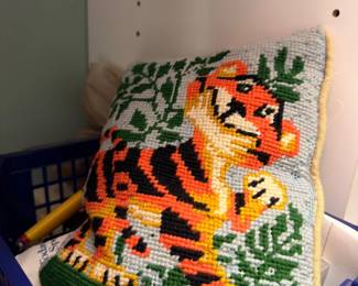 Needlepoint tiger throw pillow
