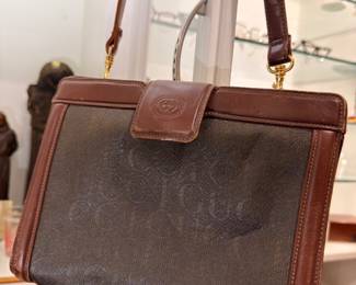Vintage Gucci monogram handbag with leather trim