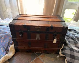 Antique wood & metal steamer trunk