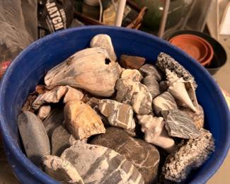 Tub of rocks, fossils and geological specimens