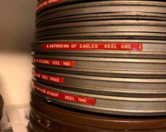 Stack of vintage 16mm film reels