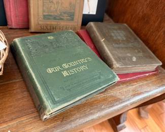 Antique books incl. "Our Country's History" and school readers