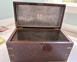Antique wooden trunk / chest with brass hardware