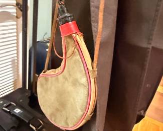 Vintage leather bota bag / canteen with luggage