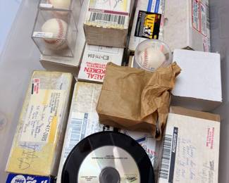 Box lot of baseball memorabilia, balls and cards