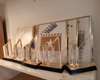 WorldFest Houston film festival award trophies and plaques