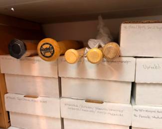 Miniature souvenir baseball bats with card boxes