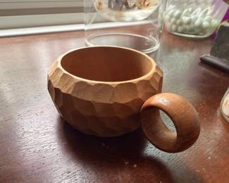 Carved faceted wooden bowl