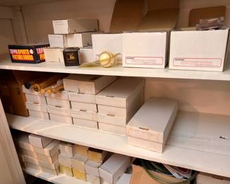 Large baseball card collection in storage boxes