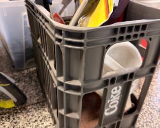 Coca-Cola Coke crate filled with assorted household items