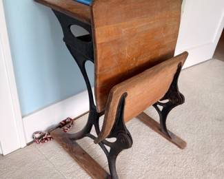 Antique cast iron & wood folding school desk