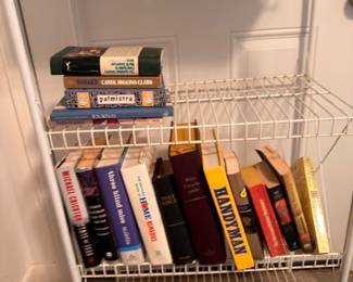 Wire shelving with assorted books
