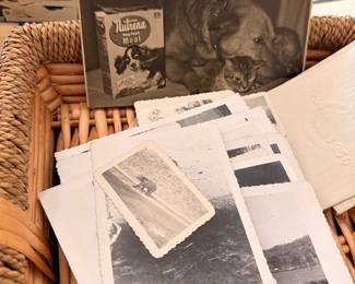 Basket of vintage black-and-white photographs & snapshots