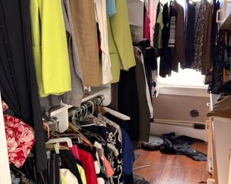 Walk-in closet of women's clothing