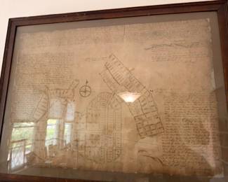 Framed antique hand-drawn land survey / plat map document