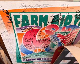 Autographed Farm Aid concert poster with multiple signatures