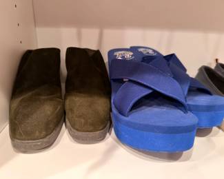 Women's suede flats and blue platform sandals