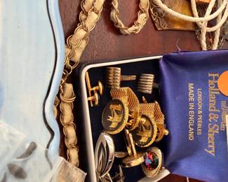 Men's cufflinks, tie clips and gold-tone chains