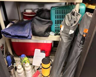 Camping supplies, coolers and thermoses