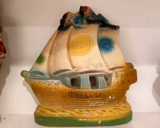 Vintage ceramic sailing ship planter