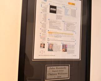 Framed signed Chelsea Williams music memorabilia document