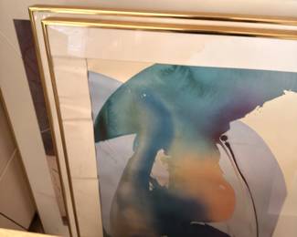 Framed abstract art print, gold frame