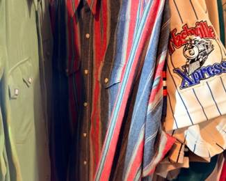 Rack of men's shirts incl. Nashville Xpress baseball jersey