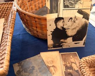 Basket of antique photographs & cabinet cards