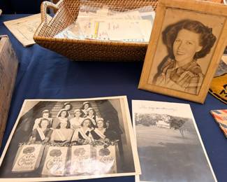 Vintage framed portrait and black-and-white group photographs with ephemera