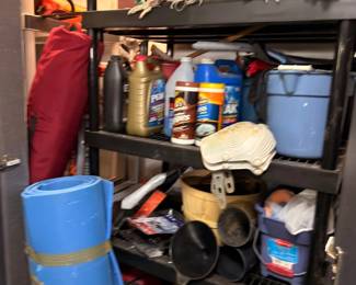 Garage shelf of camping and outdoor gear
