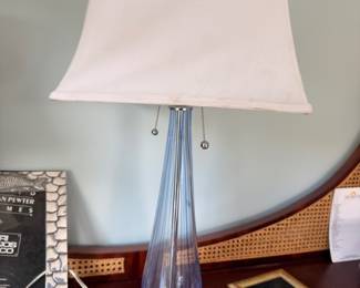 Blue art glass table lamp with shade