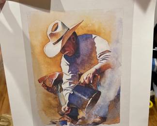 Signed & numbered cowboy watercolor art print with certificate of authenticity