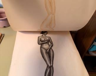 Original pencil/charcoal figure study drawing
