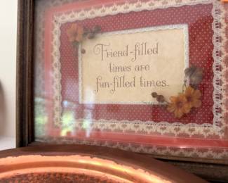Framed decorative sentiment print with floral border