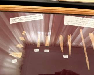 Native American bone awls, fish hooks and beads, Art Gerber Collection