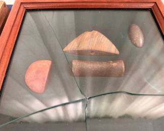 Polished Native American ceremonial stones, banner stone and discoidal