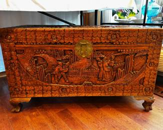Vintage Hand Carved Camphorwood Chest
