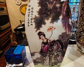Exceptional Square Form Chinese Figural Porcelain Vase