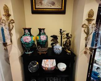 Pair of Large 21" Harvin Empire Virginia Metalcrafters Flame and Bow Hurricane Wall Sconces