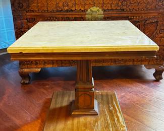 Rare Italian Botticino Marble Top Rosewood Pedestal Side Table 