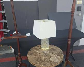 CT548Vintage Pieces Of Wood And Marble Top Table