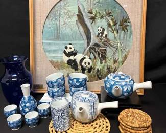 CT461Feather Art Pandas, Asian Tea And Sake