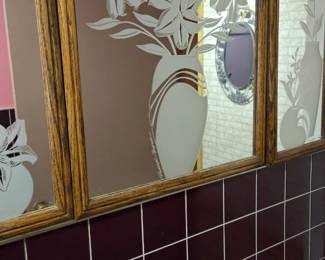 Vintage etched glass mirror by Randolph Buford (signed by artist)
